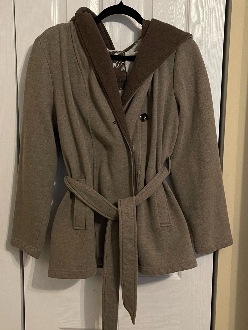 Sebby Hooded Belted Trench Coat in Taupe